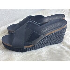Donald‎ J Pliner Wedge Heels 9M Black Leather Slip On Comfort Chic Designer